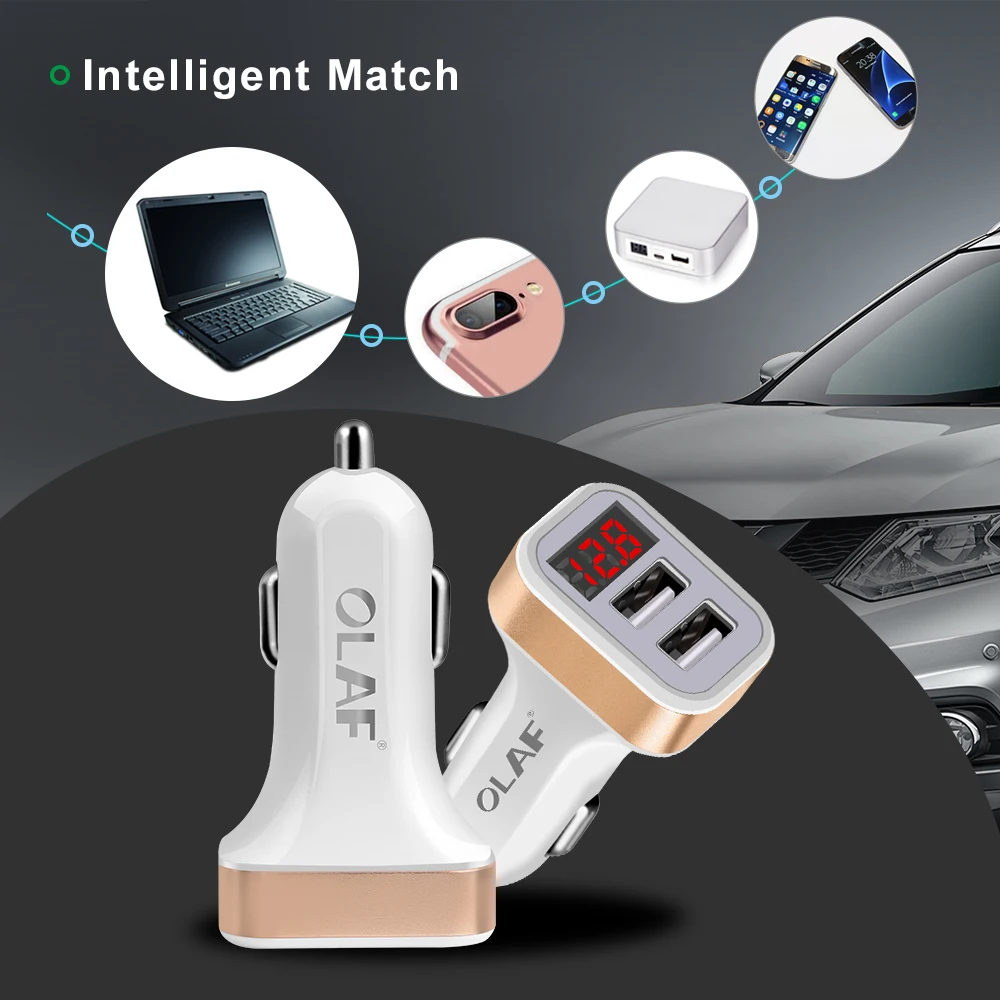 OLAF Dual USB Car Charger LED Digital Display GPS Auto Fast Charge Adapter USB Chargers For Samsung Xiaomi Tablet Car-Charger (5)