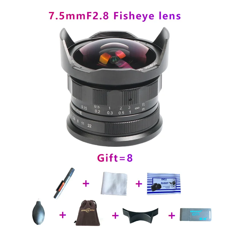 Сверхширокоугольный объектив brighin star 7 5 мм F2.8 беззеркальная линза рыбий глаз для