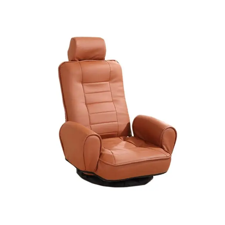 Folding Lounge Chair Lazy Couch PU Leather Relaxing Ergonomic Chair 14-Position Adjustable Bottom Rotatable Leather Armchair