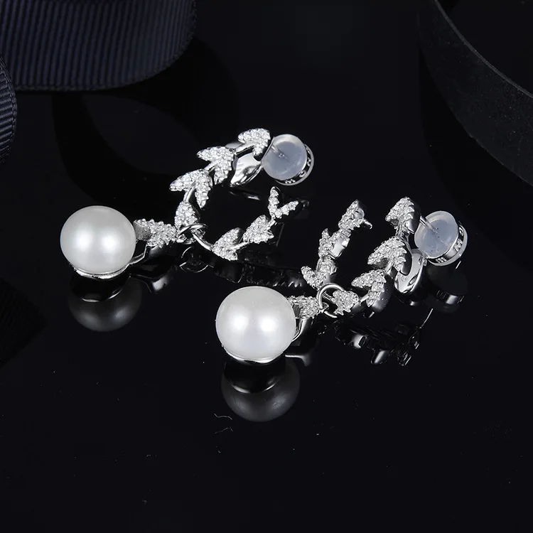 

[MeiBaPJ]Real 925 Sterling Silver Personality Petal Real Pearl Drop Earrings for Women with AAA High Quality Stone Jewelry