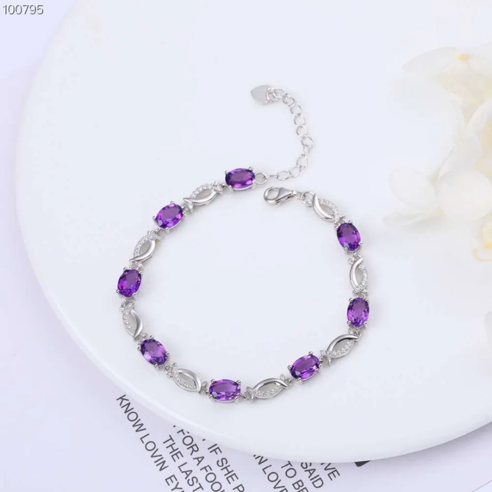 Оптовая продажа Мода 925 серебро натуральный фиолетовый Криатал Аметист настраиваемый Шарм браслет из бисера для женщин