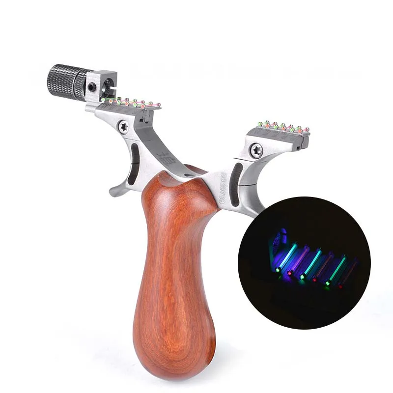 

New High Quality TC21 titanium alloy + wood Slingshot Multiple Sight Systems Flat Rubber Bands For Hunting Shooting