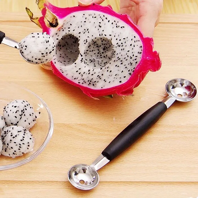 

Creative New 2018 Double-end Melon Fruit Baller Scoop Practical Spoon Cooking Kitchen Tool Fruit Round Stainless Steel Spoon