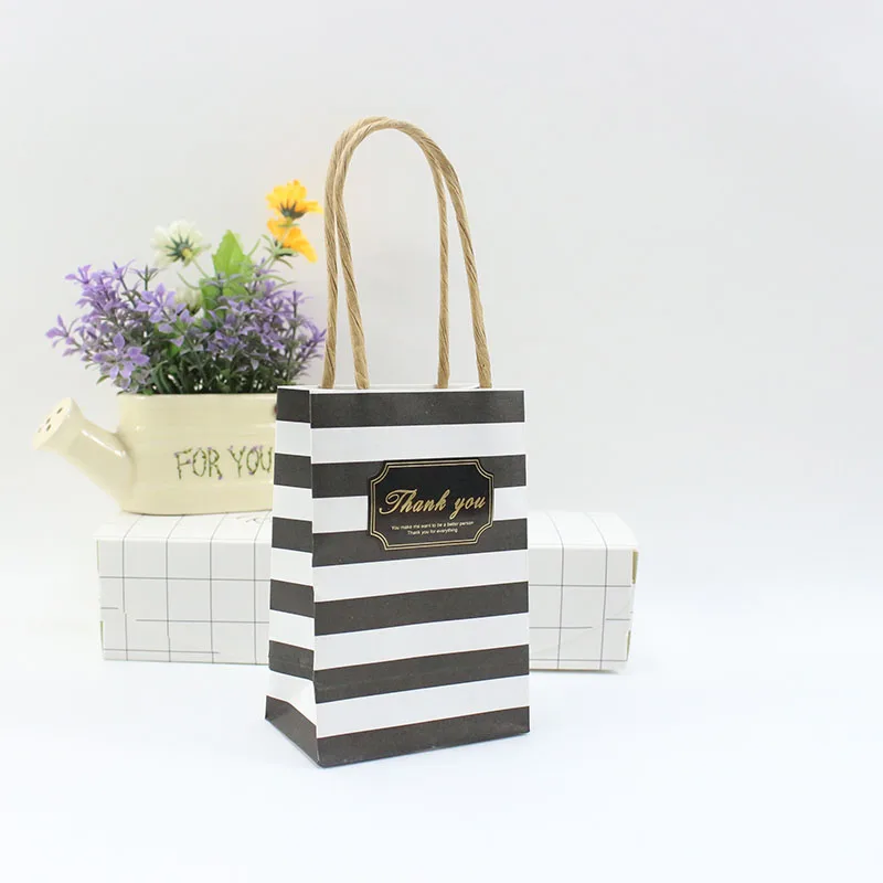Вечерние подарки AVEBIEN, маленькая Подарочная сумка с ручками, бумажное украшение для свадьбы, Подарочная сумка для украшений, украшение на день рождения, 20 шт - Color: Striped Black label