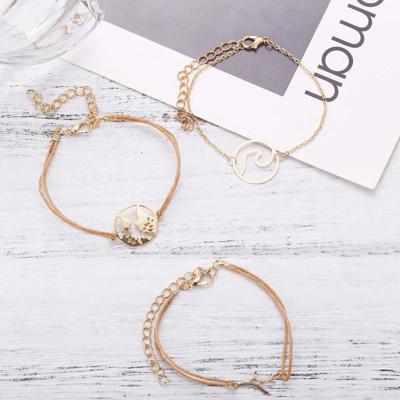 NIUYITID 3 Pcs Set Women Charm Bracelet With World Map Plane Alloy Accessories Hand Jewellery bransoletki damskie (5)