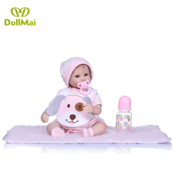 

Kawaii reborn girl dolls 40cm silicone reborn baby doll with pink dog clothing pacifier bottle bebes reborn menina kids gift