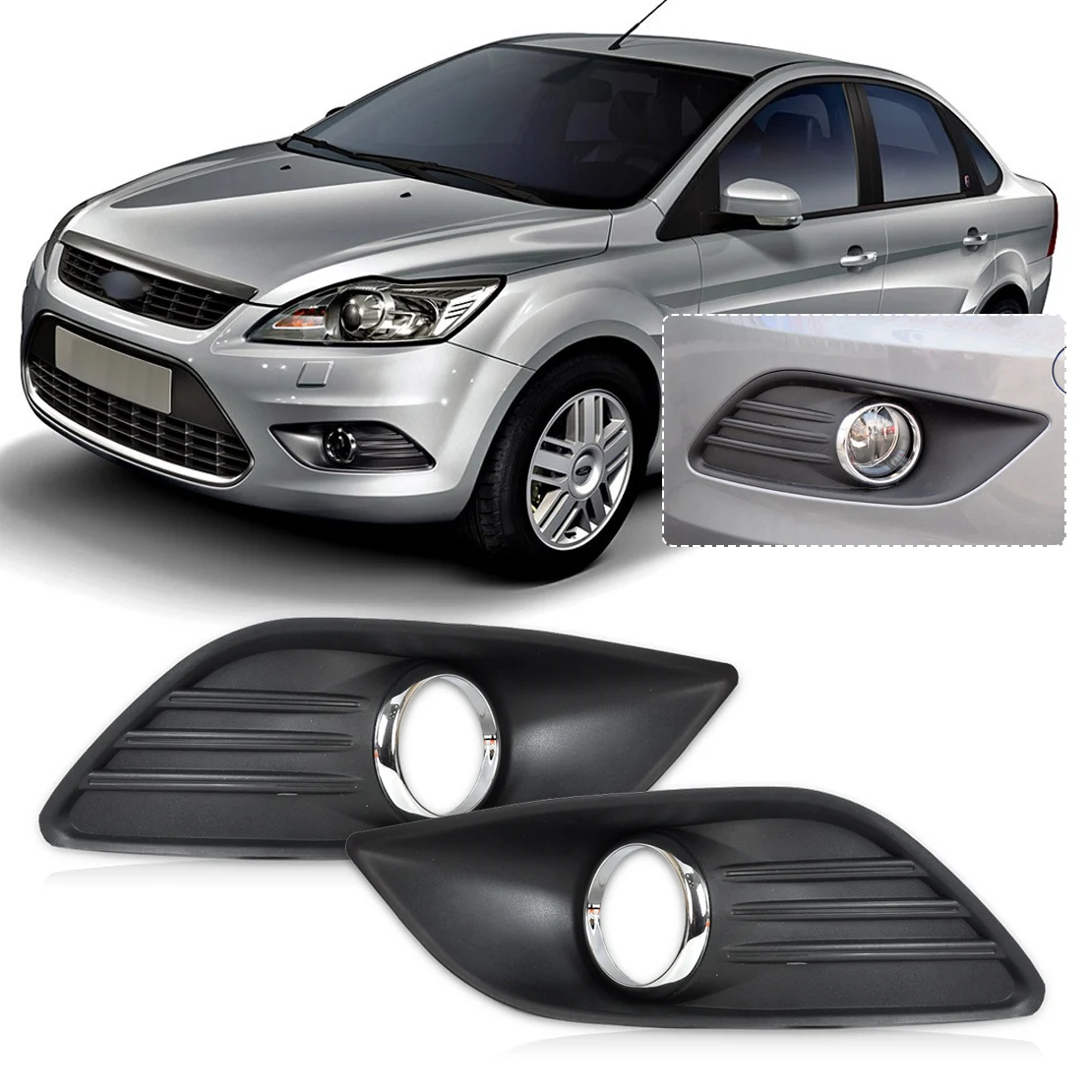Online DWCX lado derecho e izquierdo parachoques antiniebla lámpara cubierta parrilla para Ford Focus Sedan 2009 2010 1011