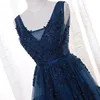 Vestido De Festa V Neck Cap Sleeve Vintage Lace Appliques Beaded Navy Blue Bridesmaid Dresses Women Formal Party Gowns ► Photo 3/6