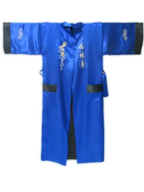 Модные бордовый черный китайский Для мужчин атласная Двусторонняя халат новинка два Уход за кожей лица пижамы вышитые кимоно платье один размер mr002 - Цвет: Blue