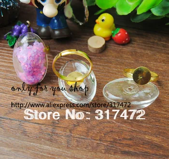 

Free ship! Oval Glass Globe Bubble Vial & rings DIY Glass Vial pendant ring Glass Liquid Bubble Ring