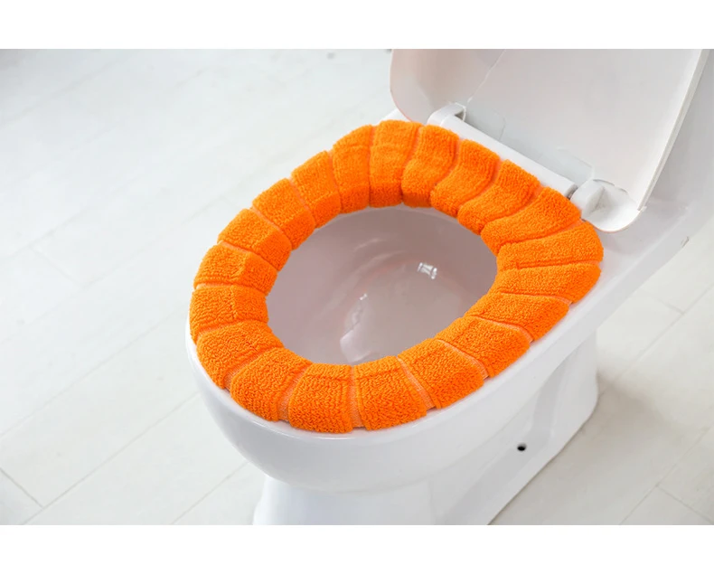 Comfortable Bathroom Toilet Seat Cover Washable Closestool Standard Solid Pumpkin Pattern Velvet Coral Soft Cushion Accessories