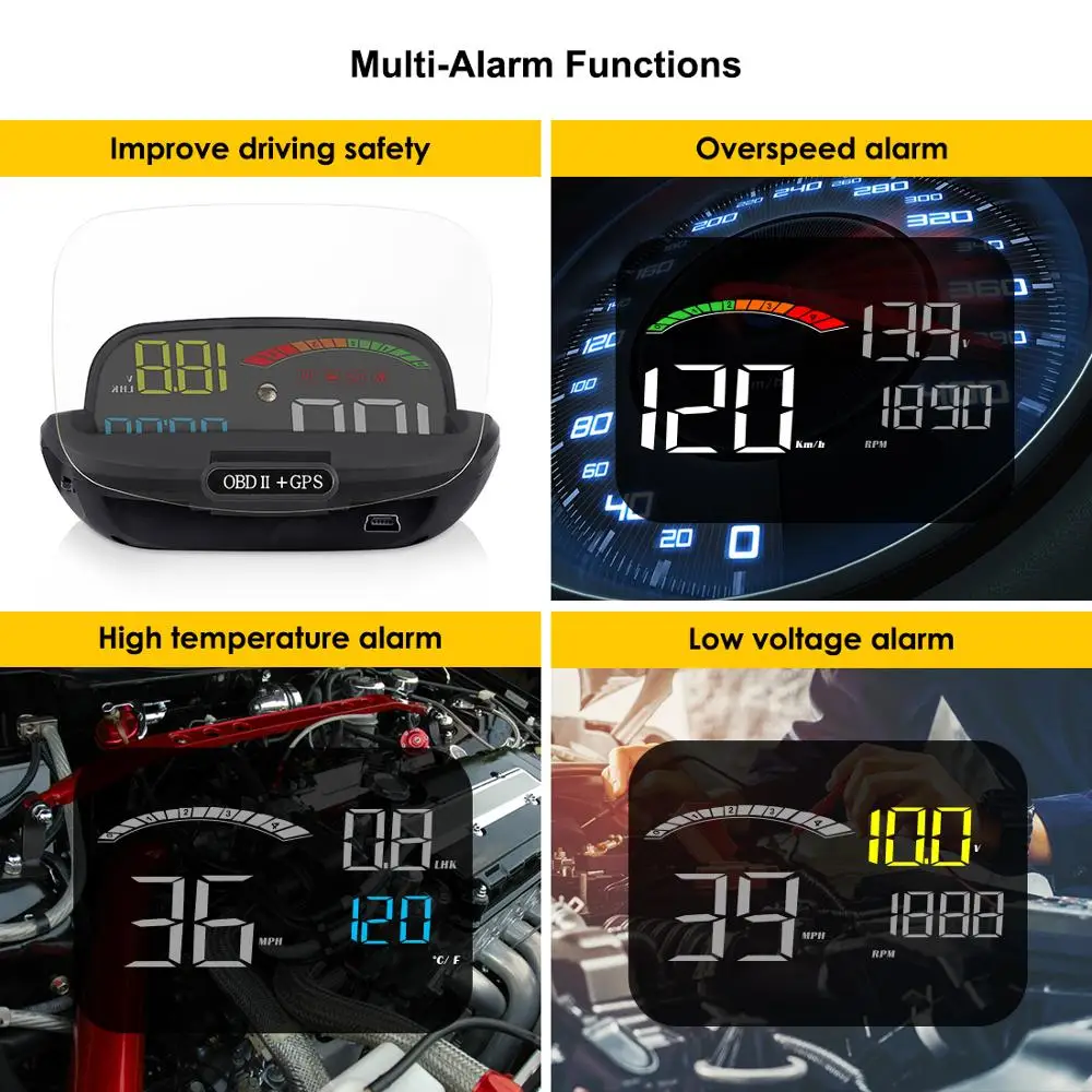 ο ڵ HUD   ÷ OBD 2 II 2 In 1 HD C800 º ǻ ӵ  GPS ӵ ˶  ǿ