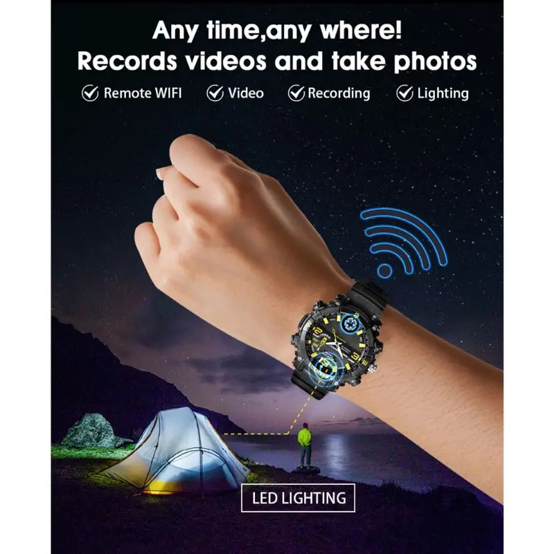 New FOX9 Rechargeable Smart HD Camera Watch Voice Video USB WiFi Recorder LED Light MP3 Player Recording Sport Watch Device