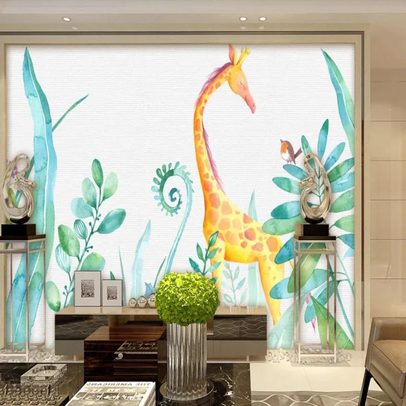 

Wallpaper mural watercolor Jane European giraffe European background wall