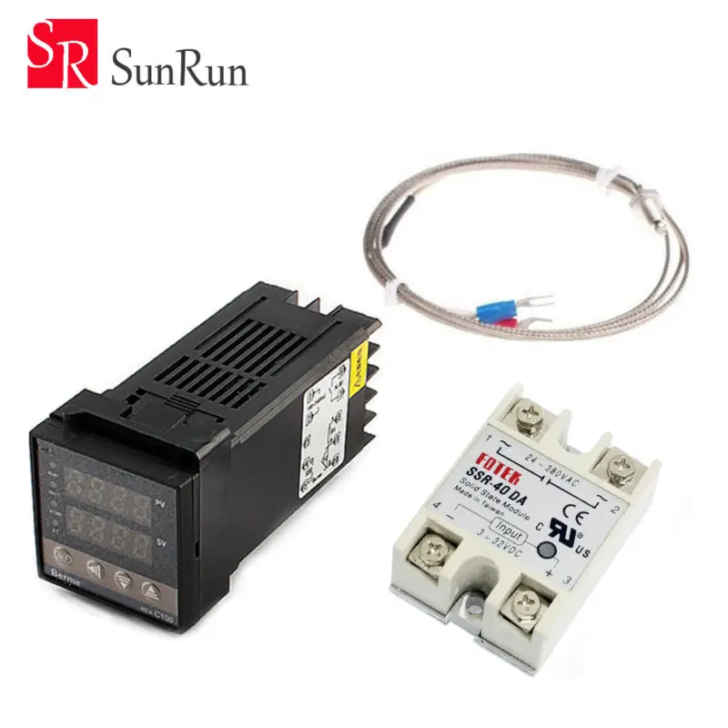

Digital PID Temperature Controller Thermostat REX-C100 + Max.40A SSR Relay + K Thermocouple Probe High Quality