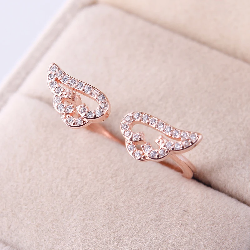 Adjustable Angel Wings Ring Micro Pave Zircon Gold-Color Rings For Women Fashion rings Jewelry bague femme Female Gifts #238251