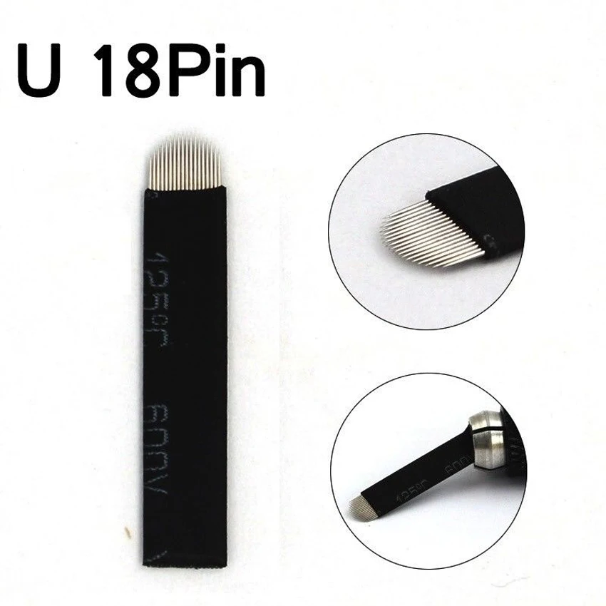 100pcs микроблейдинга Иглы 0 18 мм U Форма штырей Черные лезвия Профессиональный