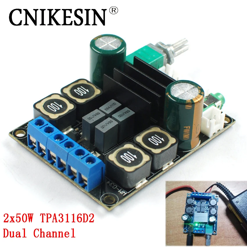 

CNIKESIN 2*50W TPA3116D2 HIFI digital 2 power amplifier board TPA3116D2 dual channel stereo power amplifier board DC10-25V