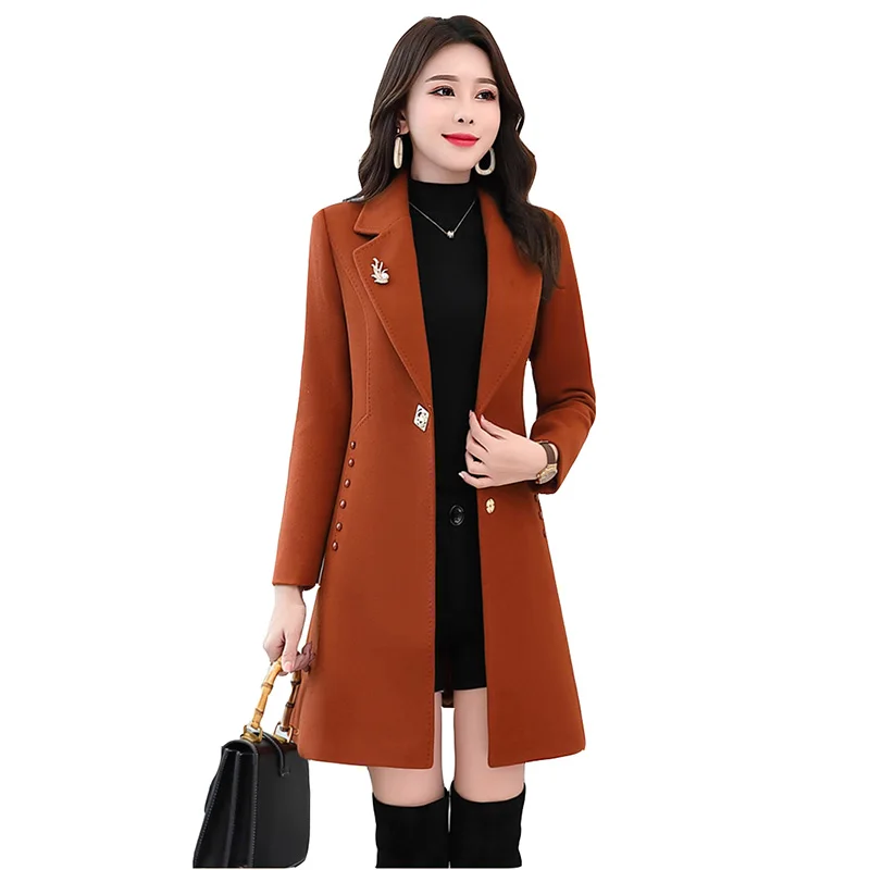 2020 Autumn New Women Windbreaker Outerwear solid color plus size Wool Coats Single-breasted Long sleeve Woolen Jacket Lady | Женская