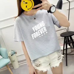 Женская Повседневная Футболка Kpop YOUNG FOREVER с буквенным принтом хлопковая хипстерская футболка с коротким рукавом топы летняя полосатая
