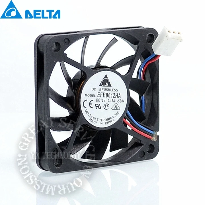 

Delta EFB0612HA 6010 12V 0.18A 6CM 3-wire speed and durability ball bearing cooling fan 60*60*10MM