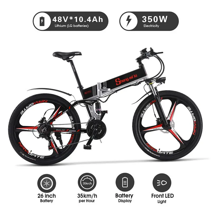 

26 inch klapp elektrische mountainbike 48 V variable geschwindigkeit smart ebike Doppel batterie eingebaute lithium-batt bike