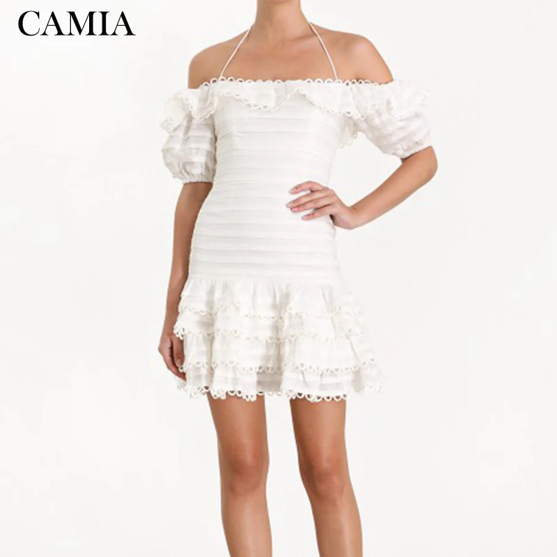 

CAMIA Summer Beach Dress White Lace Mini ZIM Dress Fashion Party Dress