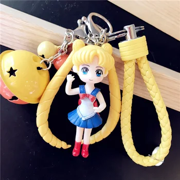 

Cartoon Cute Japanese Sailor Moon Key Rings Leather Rope Bells Key Chains Women Car Bag Charms Pendant DIY Gift