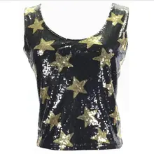 Модные женские блестящие звезды блесток enbellished Без Рукавов Майка Тонкий Топ Street Стиль