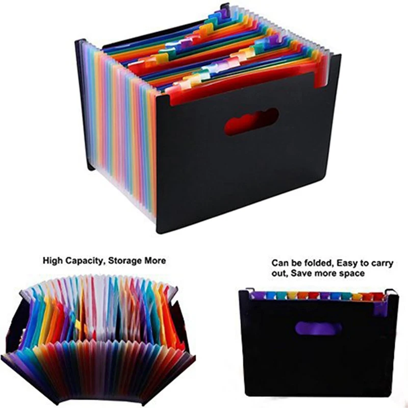 

Expanding File Folder 24 Pockets, black Accordion A4 folder Office School Supplies File Holder Portable File Bag Storage