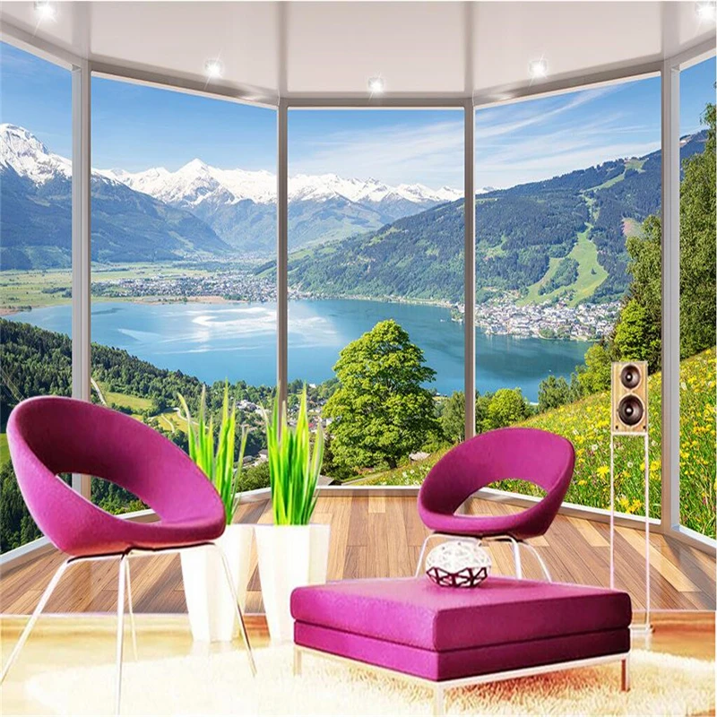 

beibehang Balcony Snowy Lake Landscape Background 3D Mural wallpaper for Living Room papel de parede 3D wallpaper for walls 3 d