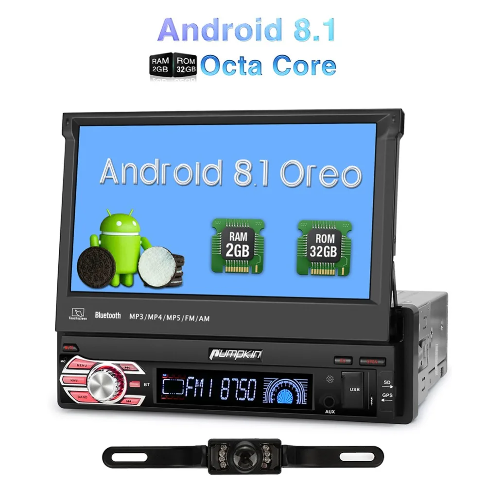 

Pumpkin 1 Din 7'' Android 8.1 Car Radio No DVD Player GPS Navigation Octa Core Car Stereo 2GB RAM FM Rds Wifi 3G DAB+Headunit