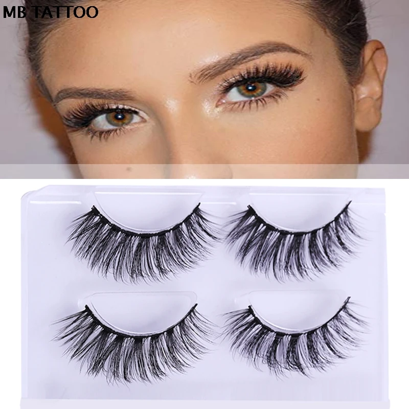 

MB Tattoo 100% 2 Pairs 3D Mink Lashes Packing Natural Thick Crisscross False Eyelashes Pure Handmade Cotton Stalk Fake Eye lashe
