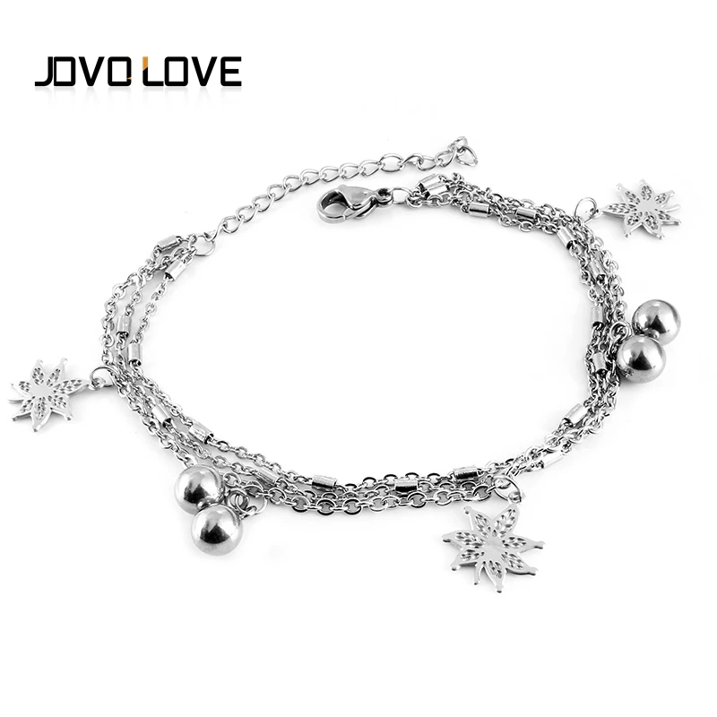 

JOVO Sliver color Bracelets for Women leaf bead Adjustable Link & Chain plant Bracelet female birthday gift