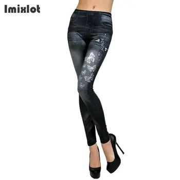 

Butterfly Printed Skinny Jeans Woman Fashion Stretchy Slim Denim Pants High Waist Warm Trousers Female Pencil Pants CWV004