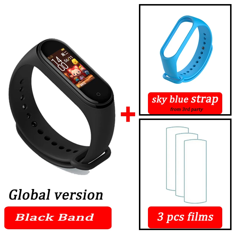 Xiaomi Mi смарт-браслет 4, фитнес-браслет MiBand Band 4, большой сенсорный экран, частота сердечных сокращений, смарт-браслет - Цвет: global skyblue strap