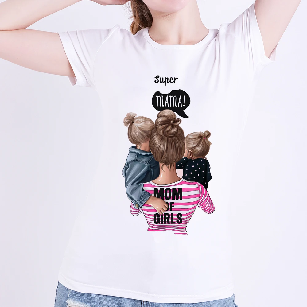 MOM OF GIRLS Super Mama and Twin/повседневные женские футболки из модала женская летняя