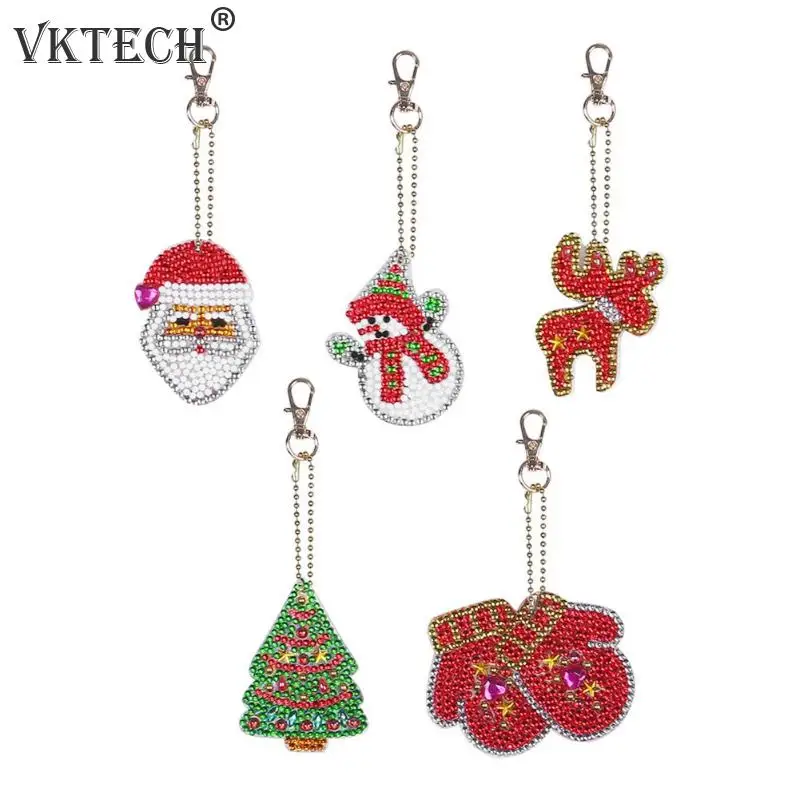 

5pcs DIY Full Drill Diamond Painting Keychain Special Shaped Christmas Key Chain Women Bag Pendant Jewelry Key Ring Gifts