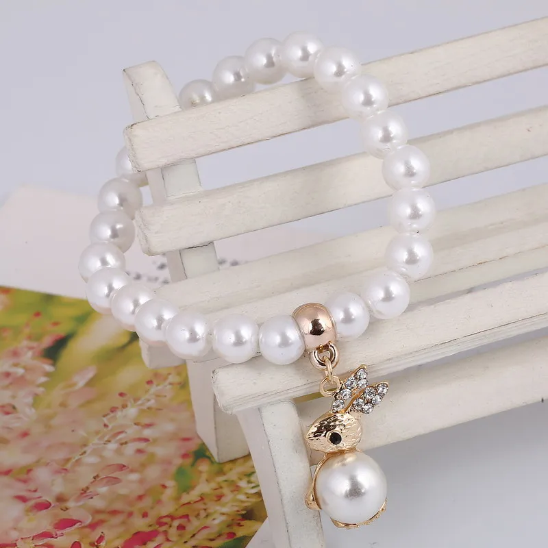 Fahsion Crystal Imitation Pearl Bracelets For Women Rabbit Pendant Bracelets & Bangles Pulseras Mujer Jewelry 166 Fahsion Crystal Imitation Pearl Bracelets For Women Rabbit Pendant Bracelets & Bangles Pulseras Mujer Jewelry 166