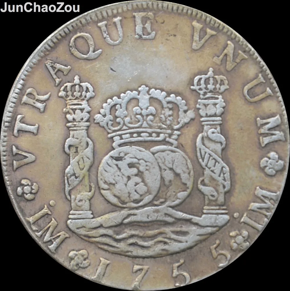 Spain Coins 1755 8.P. pillars Dollar Silver Plated Replica Coins There