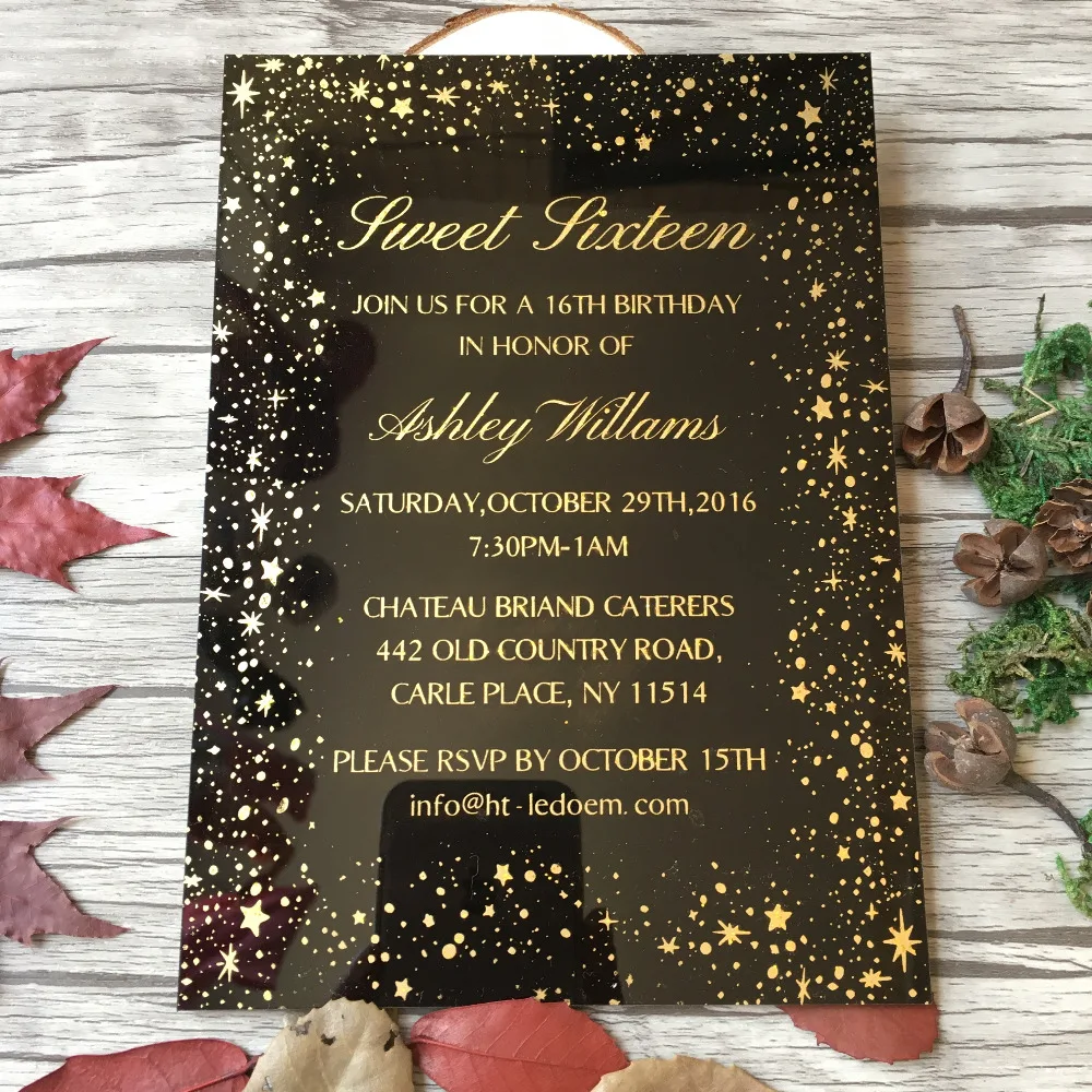  Customized 5X7inch 50pcs per lot Black Acrylic Invitation Cards With Gold Printing SHIP TO USA ONLY - 4.00035E+12