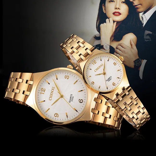 Новая мода CHENXI Брендовые женские мужские кварцевые часы платье наручные часы Мода Повседневная пара золотые часы для влюбленных