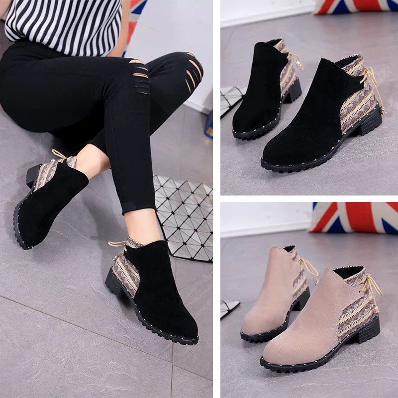 

2019 New Shoes Women Flcok Boots Wedges Low Zipper Middle Tube Boots Casual Shoes Boots botines mujer