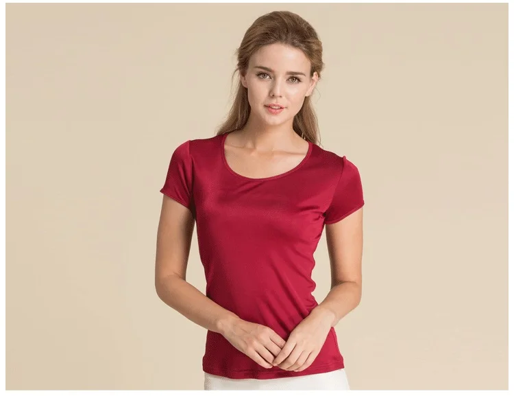 Летняя женская футболка Натуральный шелк Повседневная трикотажная рубашка Удобная дышащая свободная футболка Женская футболка 1191