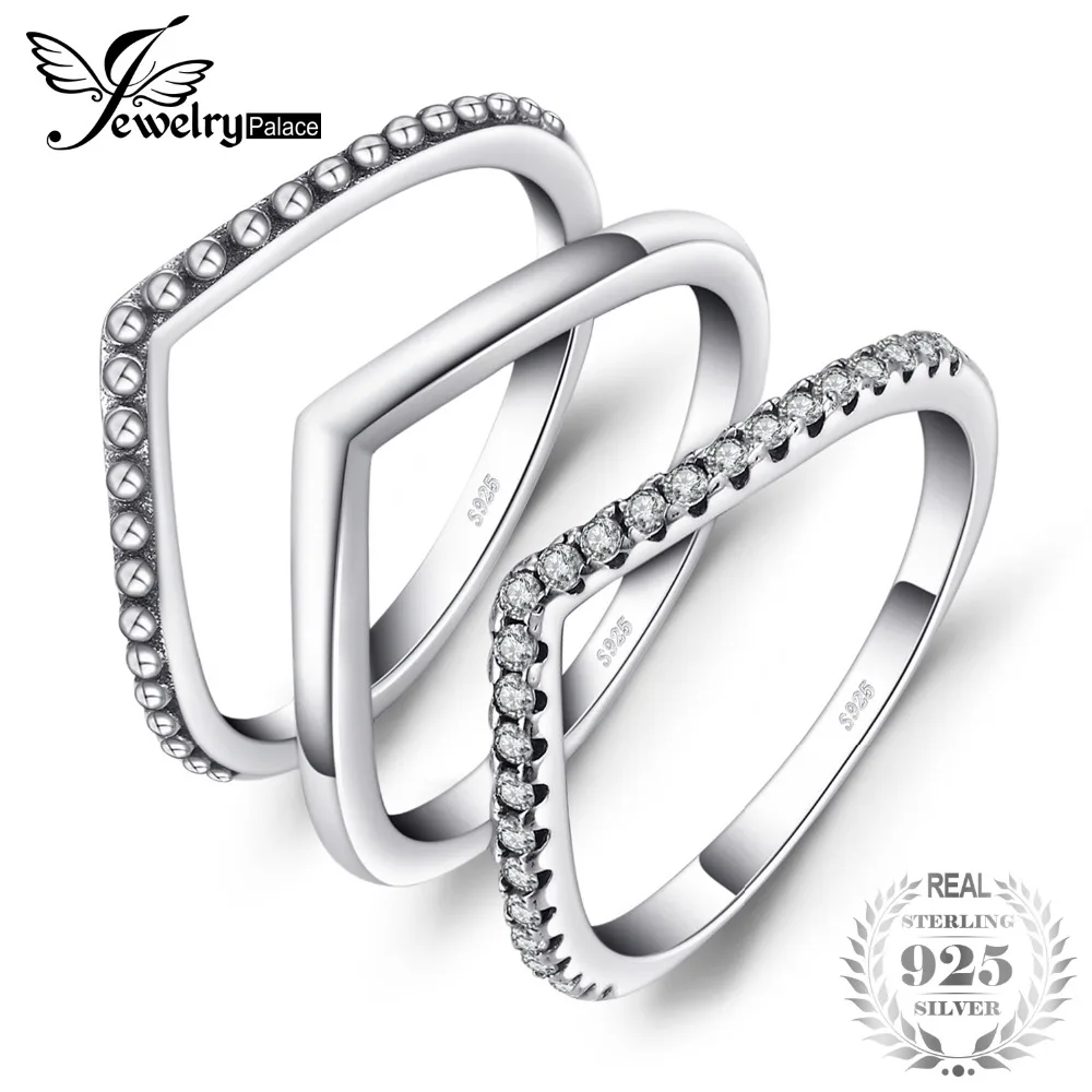 Jewelrypalace 925 Sterling Silver Rings Cubic Zirconia Ring Sets Unique Design Wedding Bands Engagement Jewelry Gifts for Women