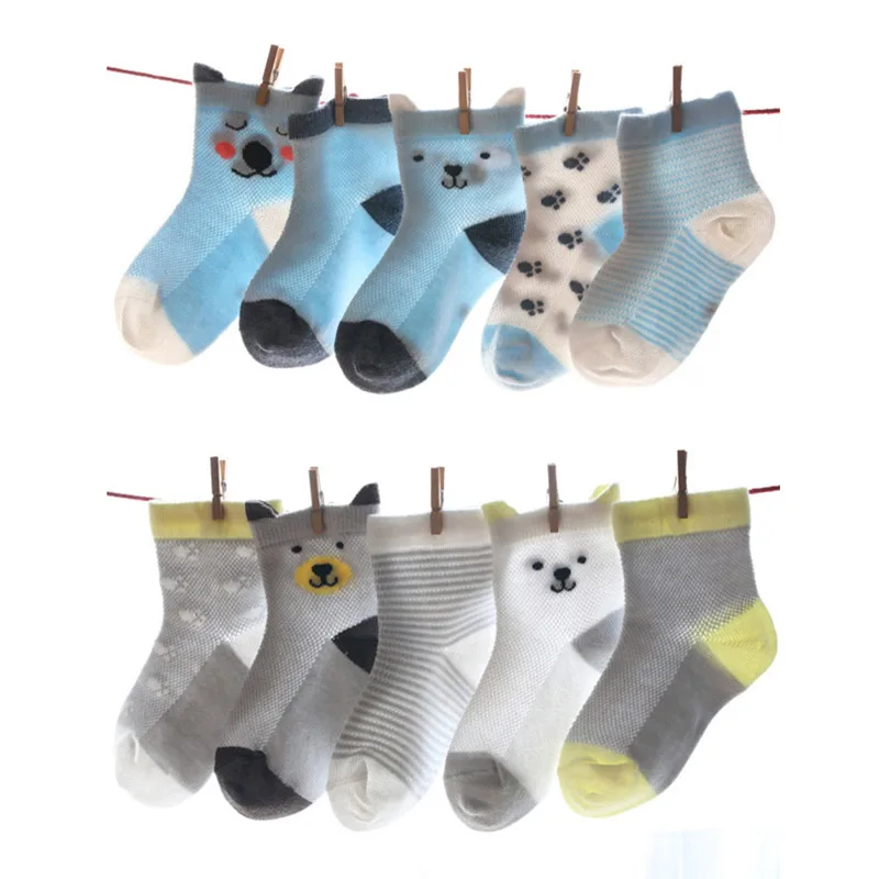 

5 Pair Newborn Baby Socks Cartoon Print Mesh Baby Girl Boy Socks Spring Summer Infant Toddler Floor Cotton Socks Mesh Sokken