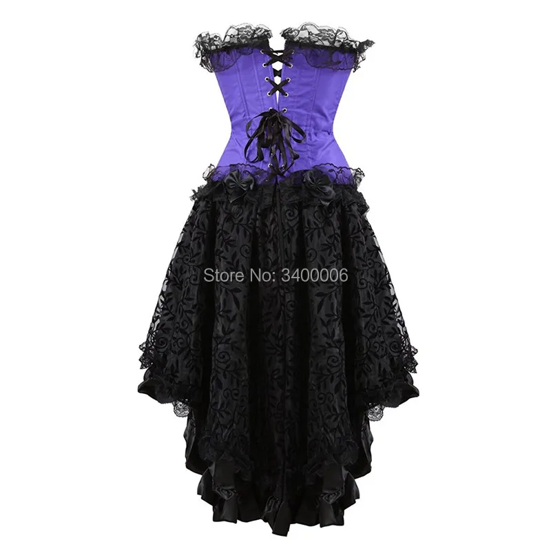 Викторианское корсетное платье Готический Косплей Костюм Холтер корсет для женщин сексуальный винтажный корсет бюстье юбка мода размера плюс фиолетовый