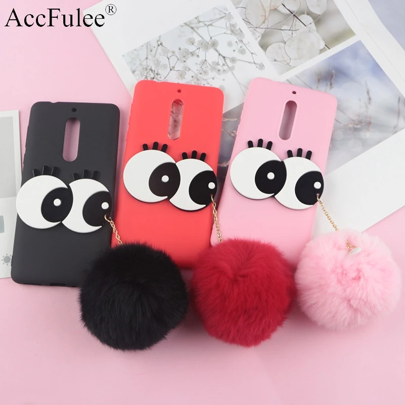 

3D Cartoon Big Eyes Case For Nokia 1 2 3 5 6 (2018) 7 Plus 8 9 2.1 3.1 5.1 6.1 7.1 X5 X6 X7 Cute Hair Ball Soft TPU Cover