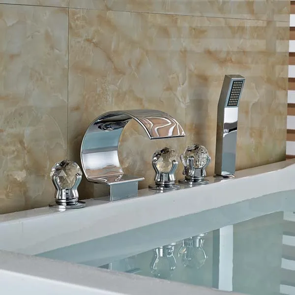 Crystal Handles Polished Chrome Brass Bathroom Shower Faucet Tub Sink
