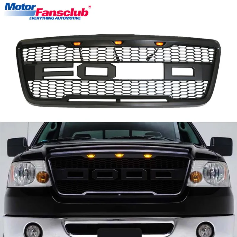 

1PC Car Racing Grille For Ford F150 Raptor Grill 2004-2008 Logo Mesh Radiator ABS Auto Front Bumper Lower Modify Mask With LED